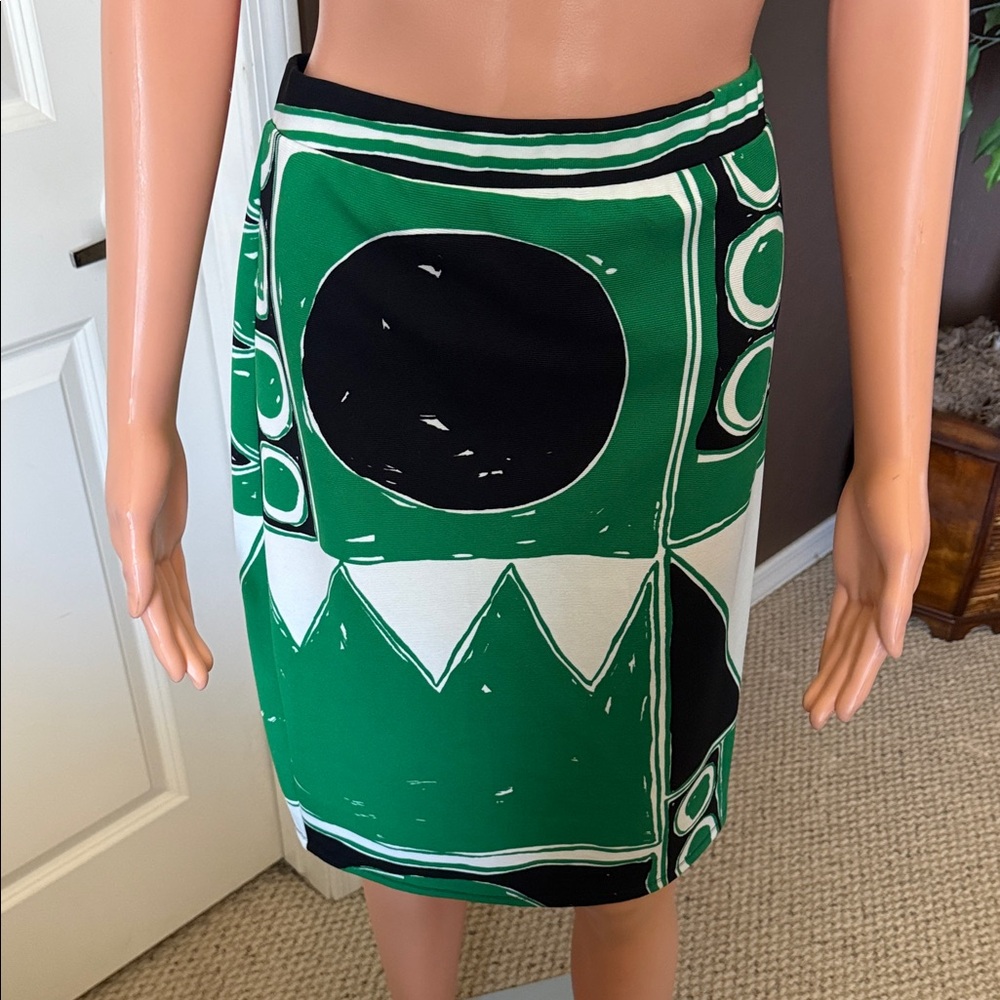 Melissa Paige Green Black White Geometric Print Skirt